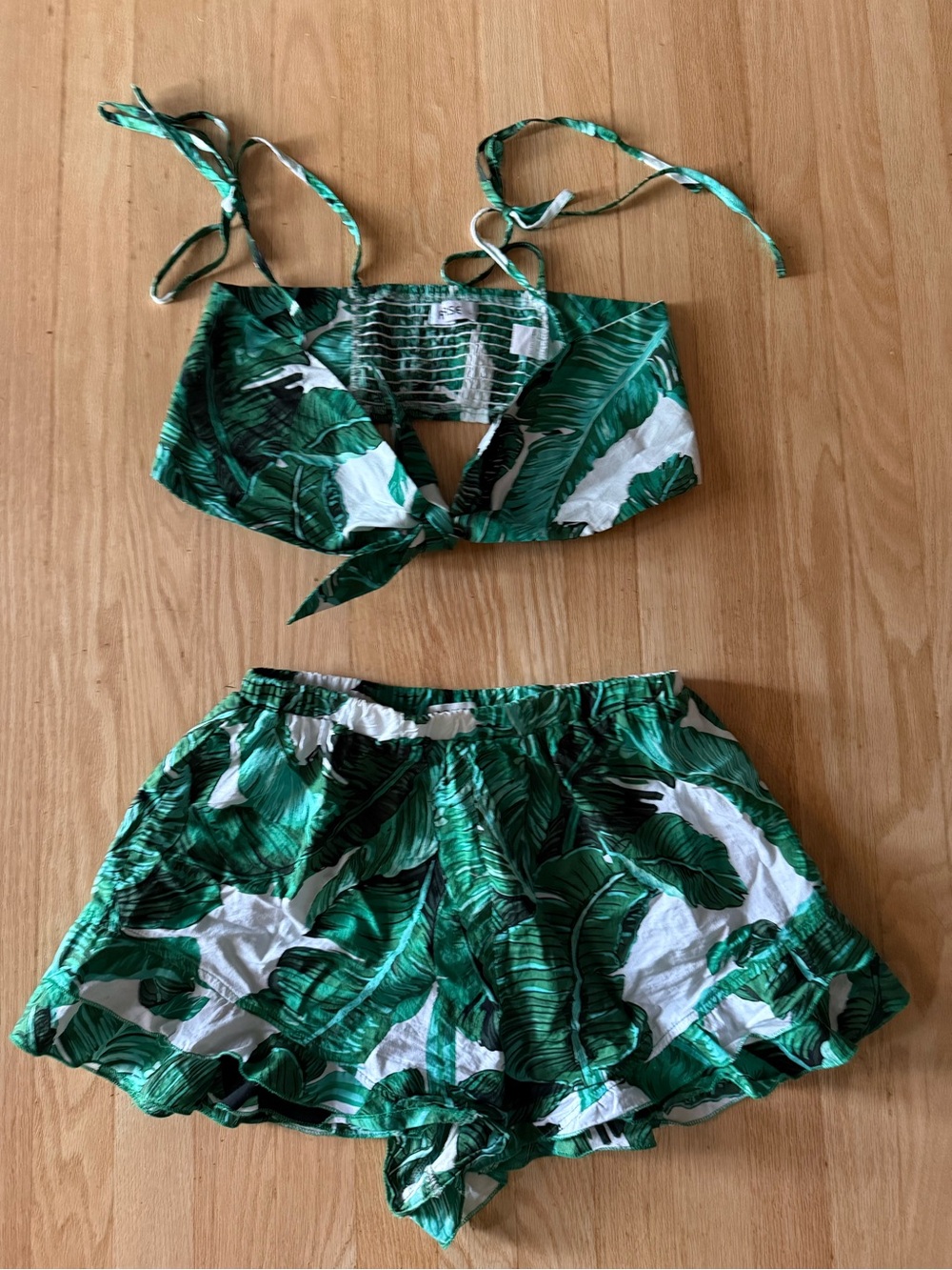 Reverse Green and White Tropical Leaf Shorts